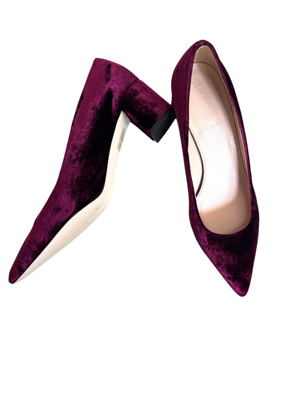 JCrew Avery Shoes Pumps Block Heel Velvet Leather Italy $278 Plum Size 7 New